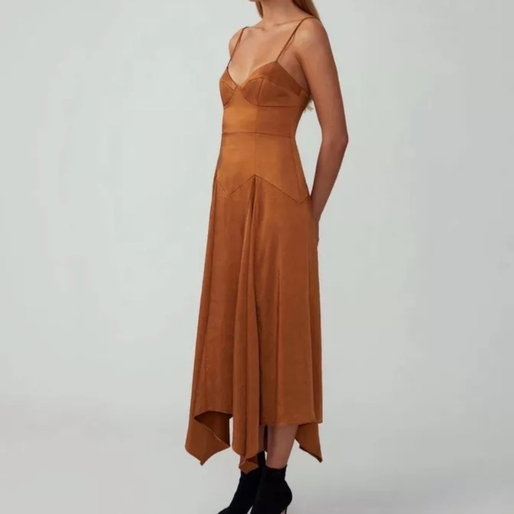 Fame And Partners Free People formal satin midi dress - rust bronze - size 6